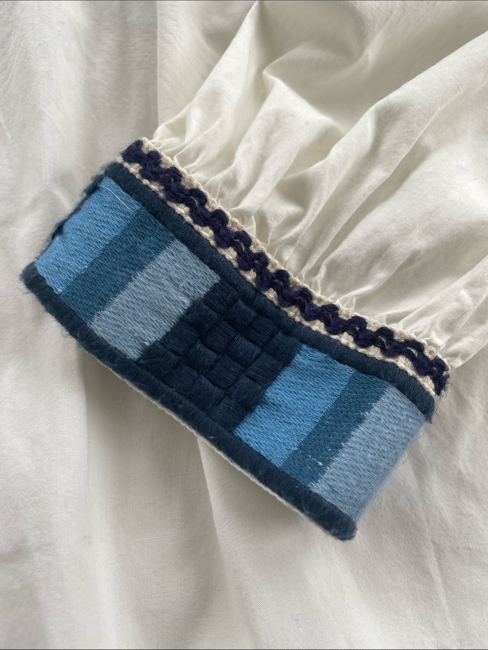 Zara White Boho Embroidered Tie-Front Top with Blue Accents Coastal Chic - Picture 4 of 8